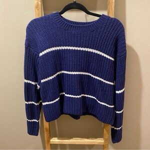 Blue and White Striped Knit Sweater
